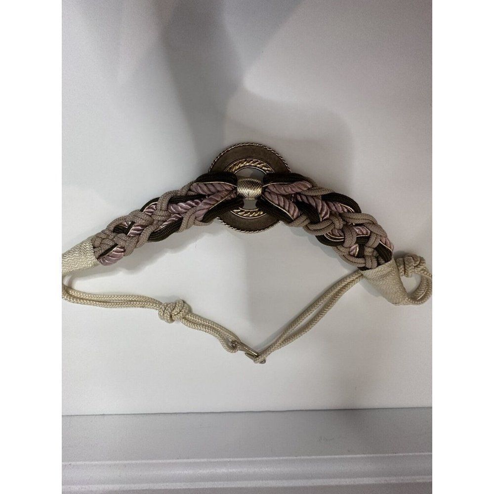 Women's 80's Vintage Belt Braided Nylon Mauve Green Twisted Rope Beige M/L 38”
